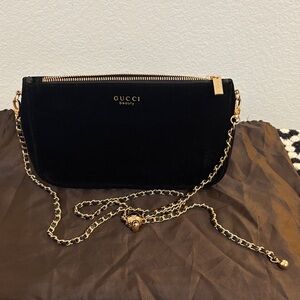 Gucci Black Velvet Clutch with Gold Chain